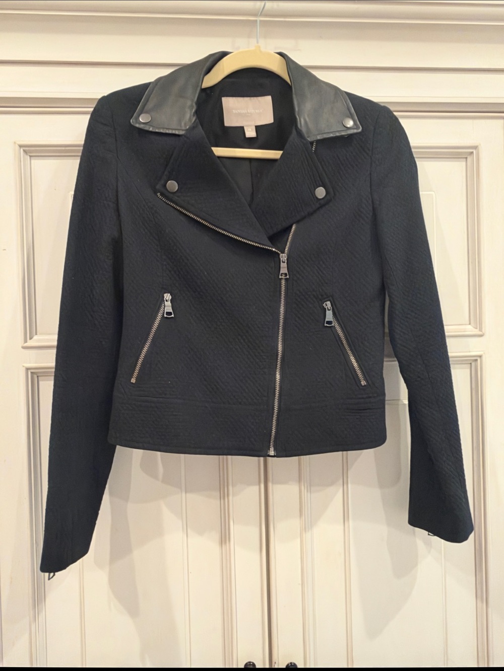 Banana Republic Black Quilted Moto Jacket with Faux Leather Collar